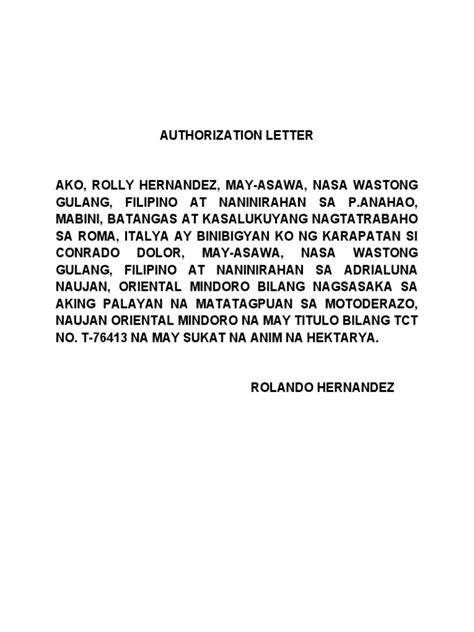 authorization letter sample tagalog|Authorization Letter Sample Tagalog .